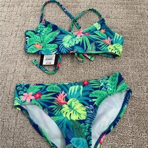 Art Class Tropical Leaf Print Kids Bikini